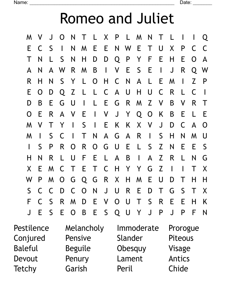Romeo and Juliet Word Search