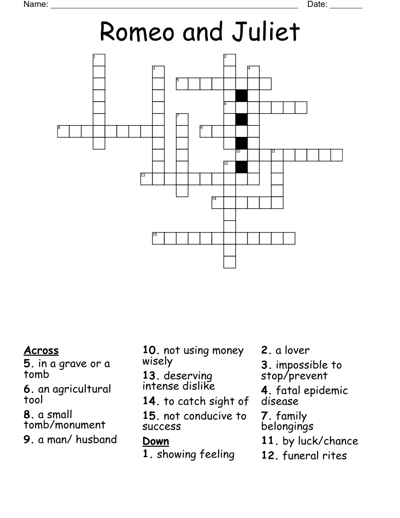 Romeo and Juliet Crossword