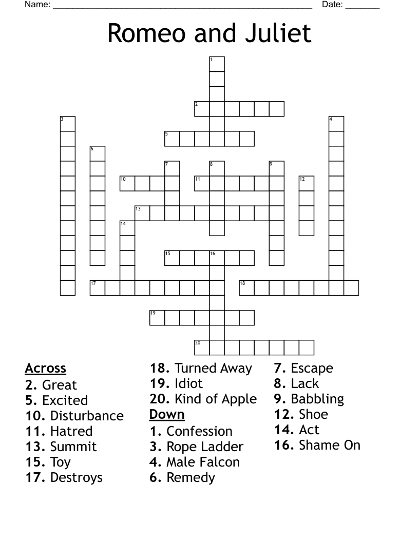 Romeo and Juliet Crossword