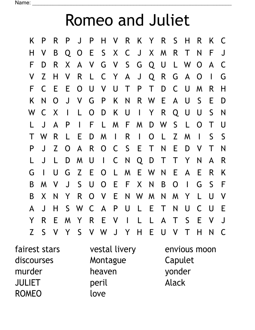 Romeo and Juliet Word Search