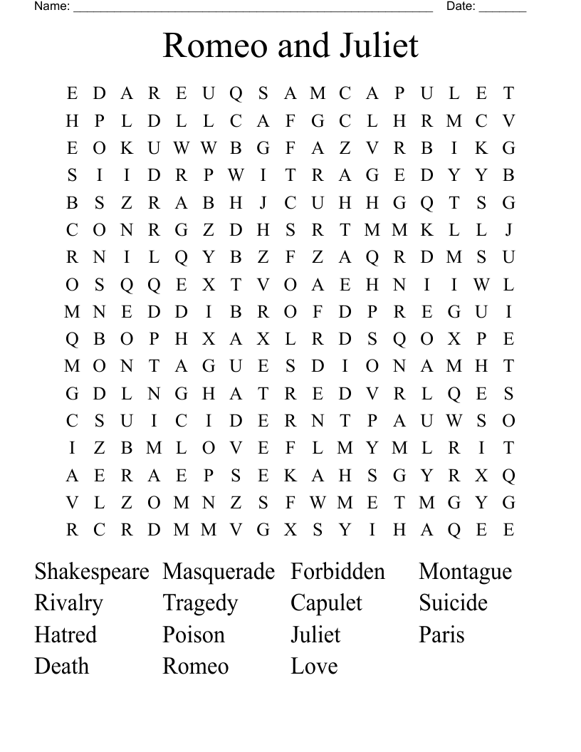 Romeo and Juliet Word Search