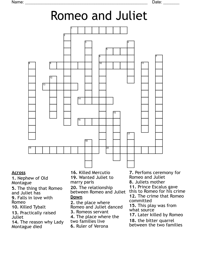 Romeo and Juliet Crossword