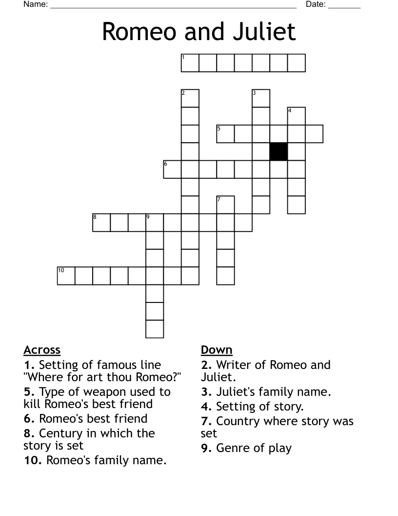 Romeo and Juliet Crossword