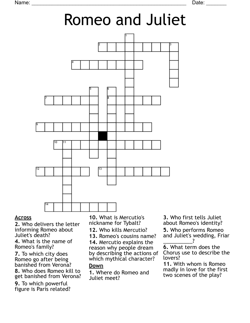 Romeo and Juliet Crossword