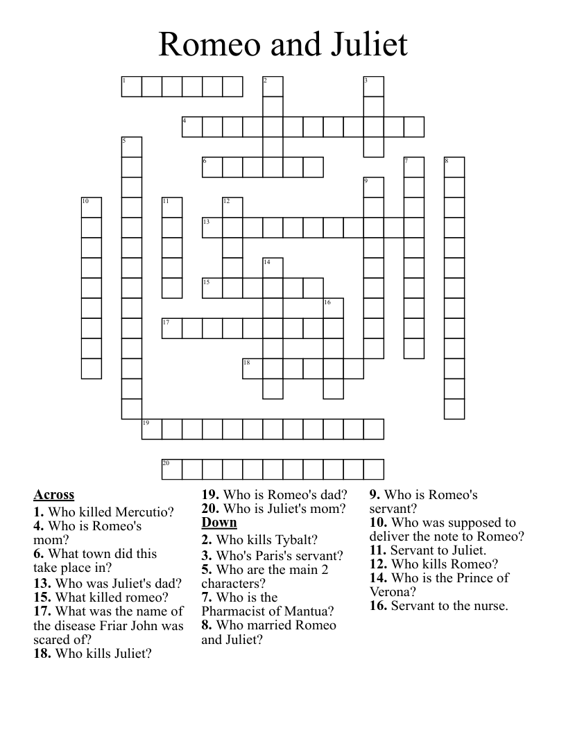 Romeo and Juliet Crossword