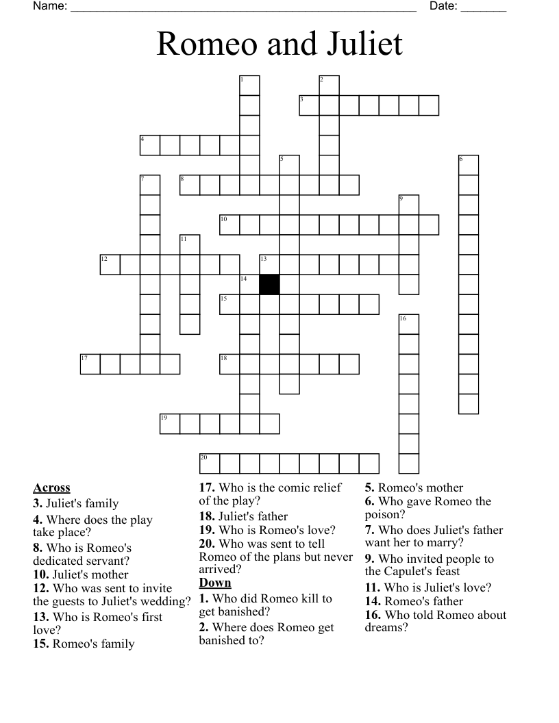 Romeo and Juliet Crossword