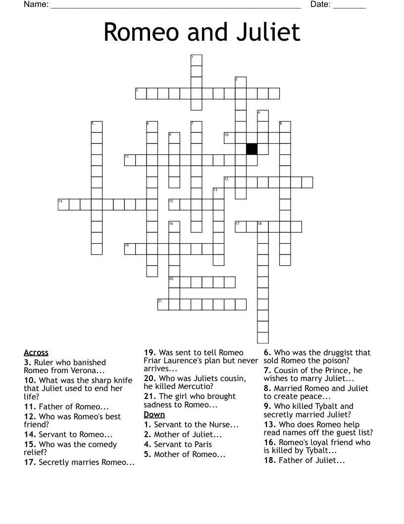 Romeo and Juliet Crossword