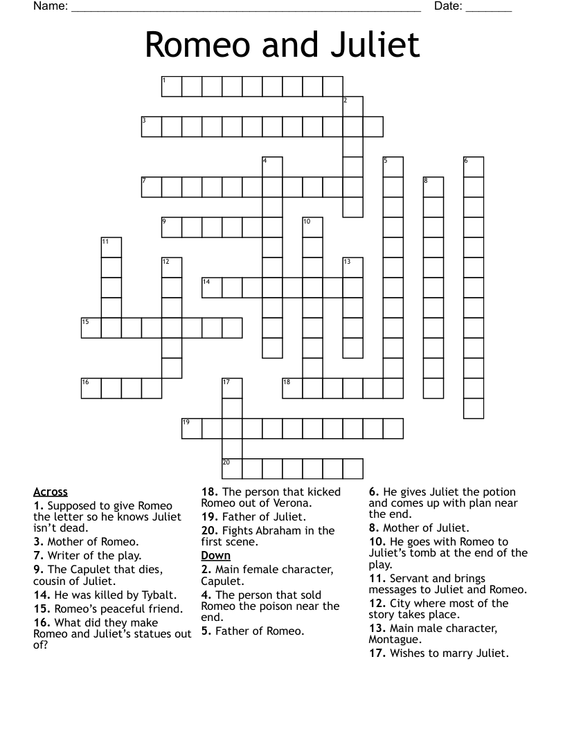 Romeo and Juliet Crossword