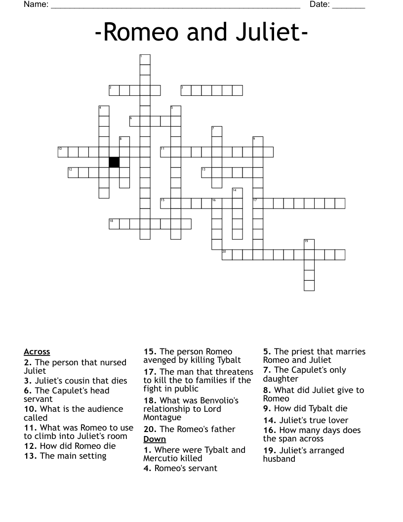 -Romeo and Juliet- Crossword