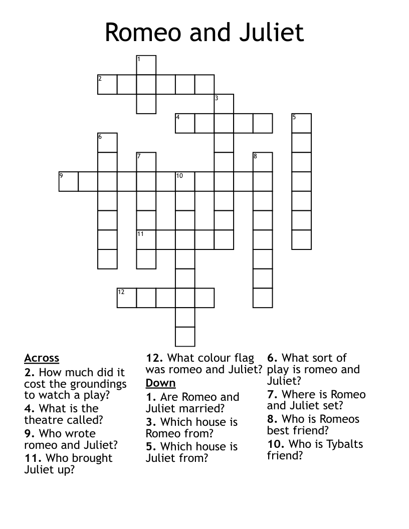 Romeo and Juliet Crossword