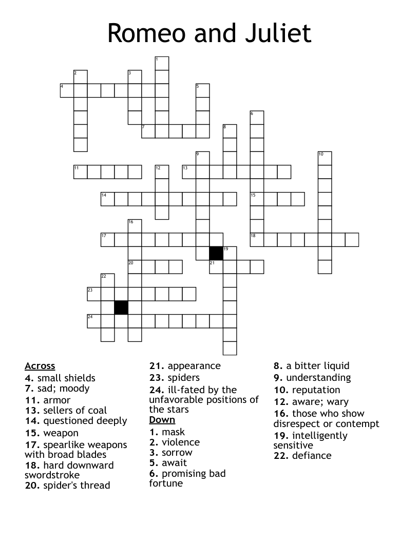 Romeo and Juliet Crossword