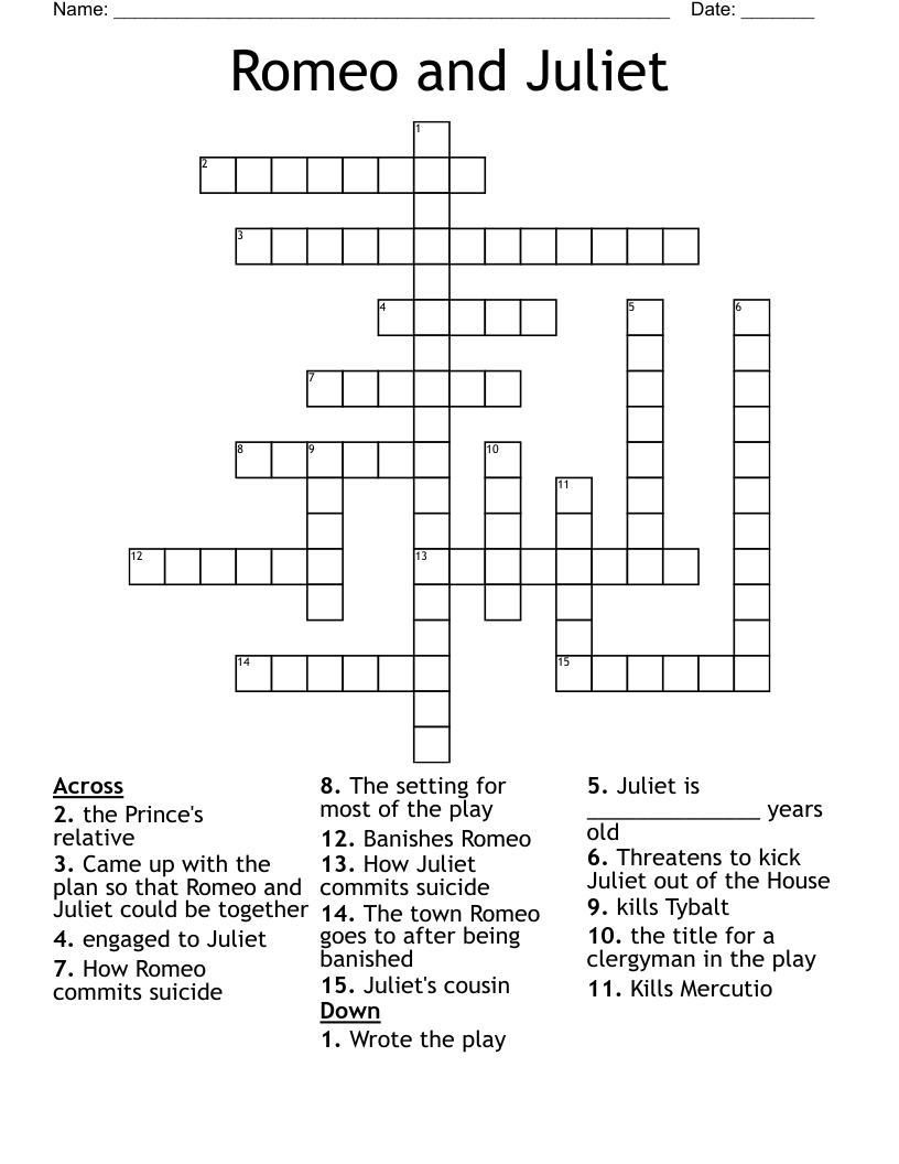 Romeo and Juliet Crossword