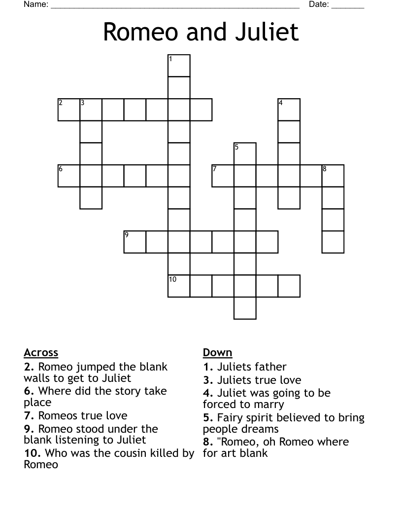Romeo and Juliet Crossword