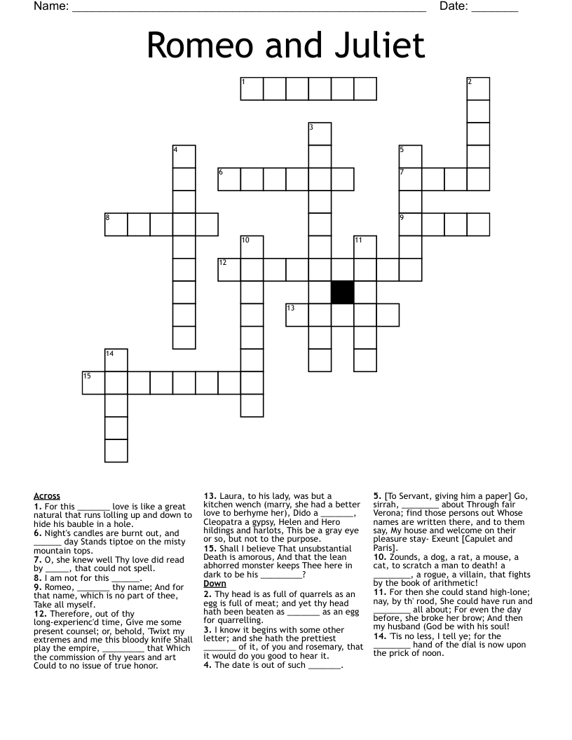 Romeo and Juliet Crossword