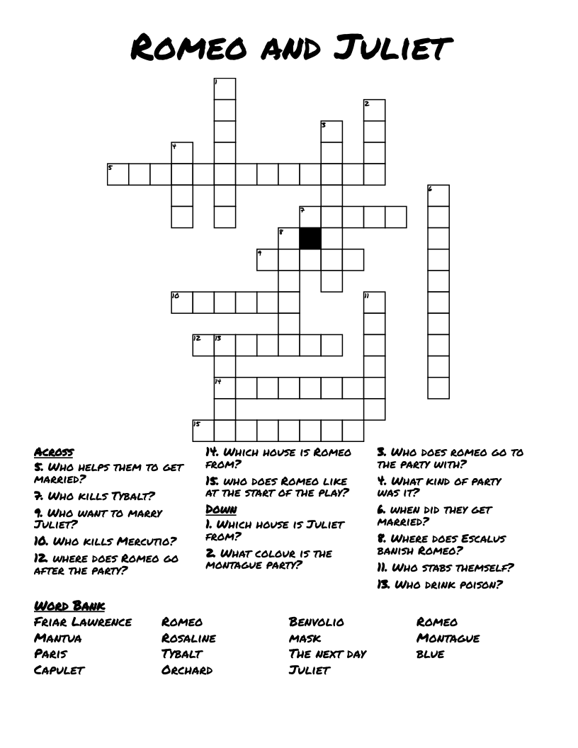 Romeo and Juliet Crossword