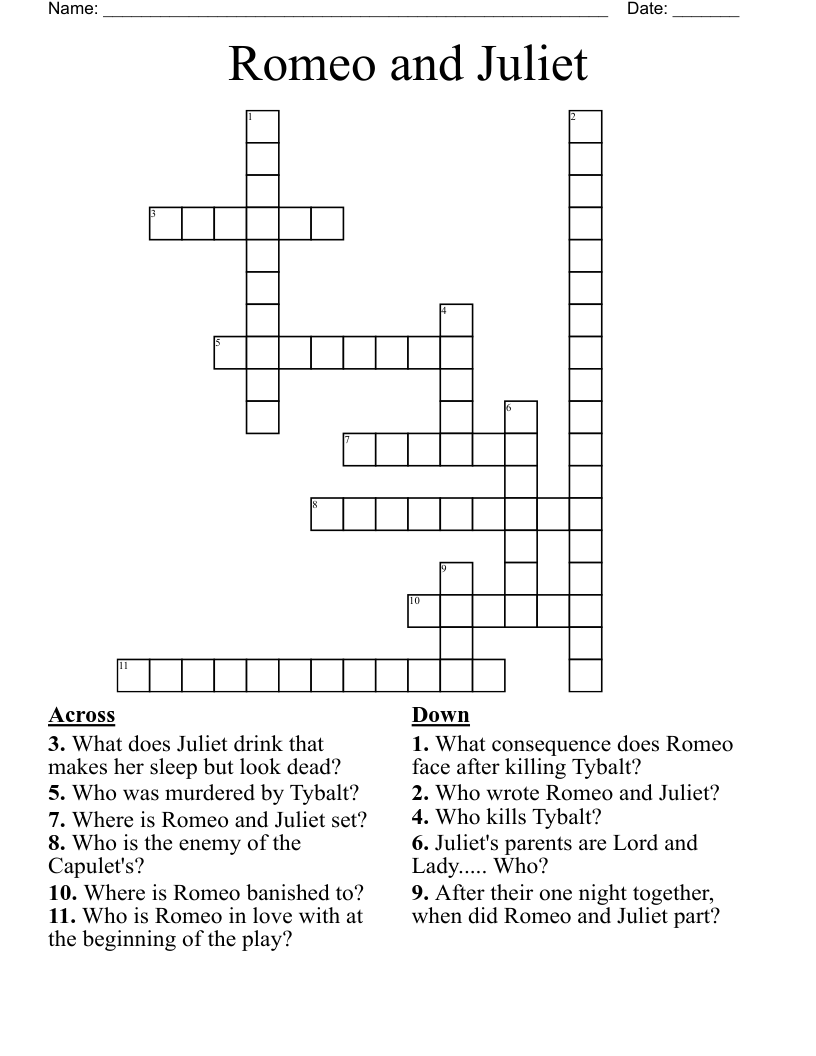 Romeo and Juliet Crossword