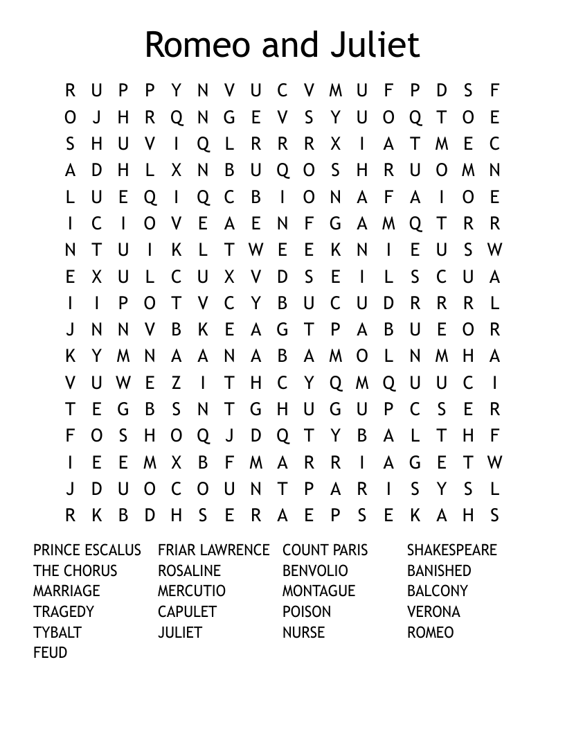 Romeo and Juliet Word Search