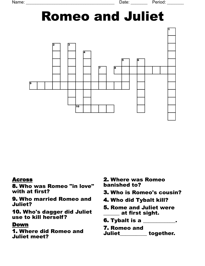Romeo and Juliet Crossword