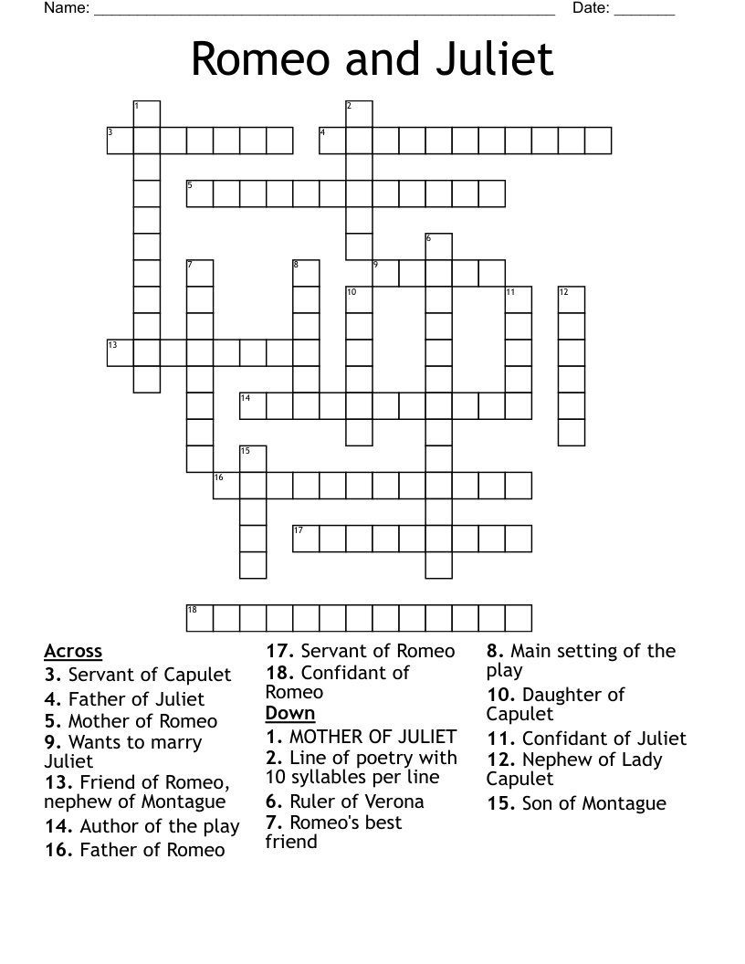 Romeo and Juliet Crossword