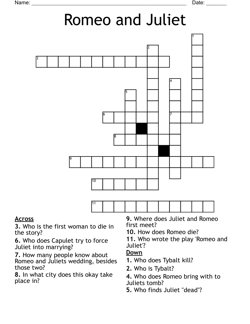 Romeo and Juliet Crossword