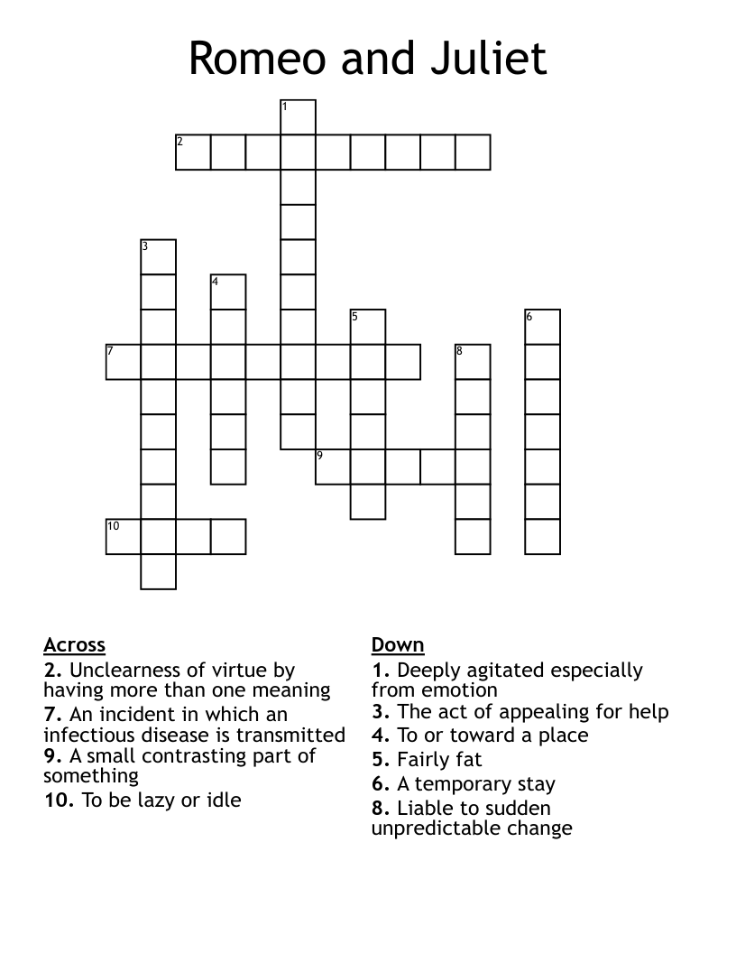 Romeo and Juliet Crossword