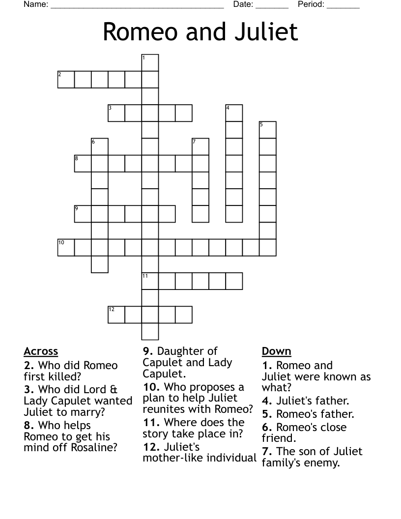 Romeo and Juliet Crossword