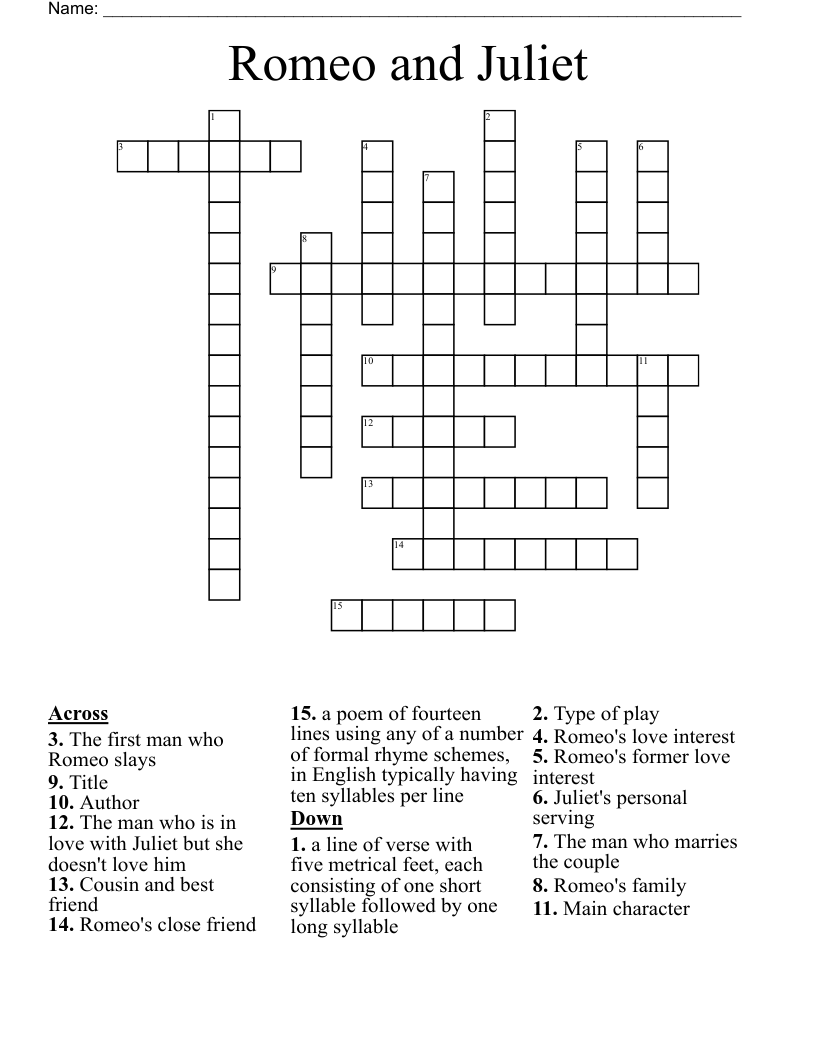 Romeo and Juliet Crossword