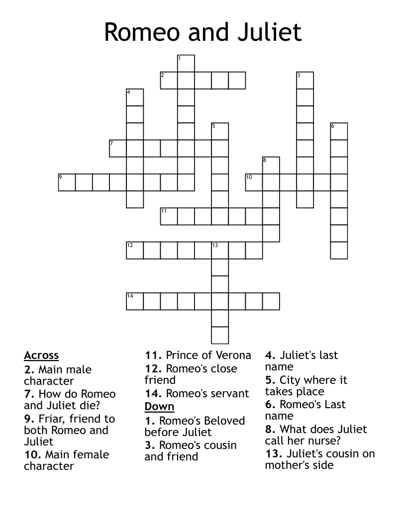 Romeo and Juliet Crossword