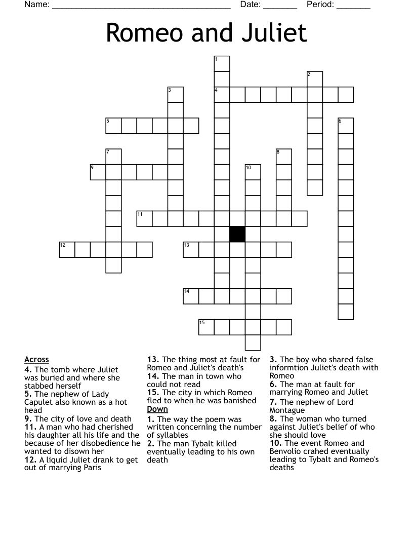 Romeo and Juliet Crossword