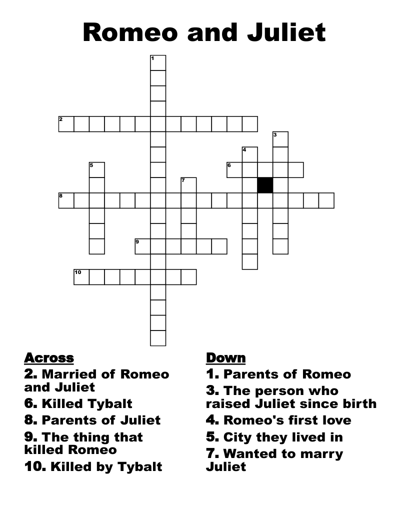 Romeo and Juliet Crossword
