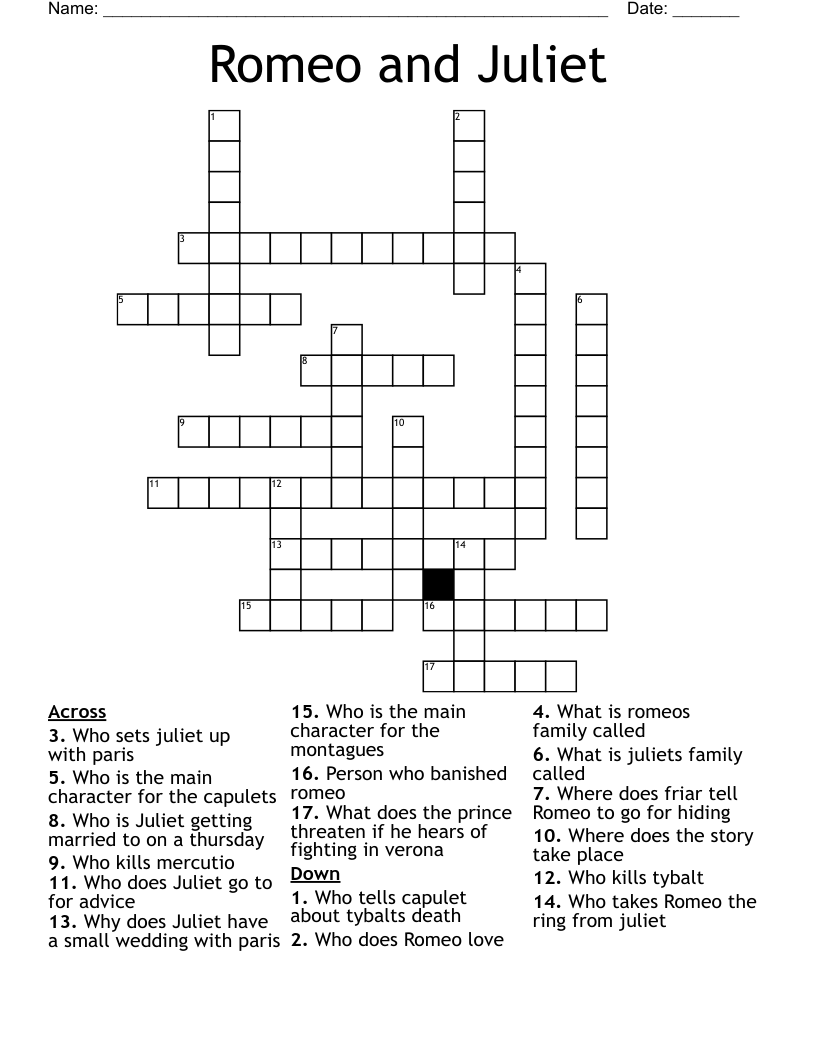 Romeo and Juliet Crossword