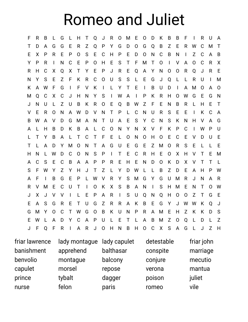 Romeo and Juliet Word Search
