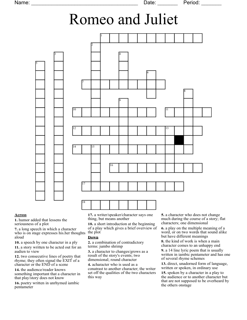 Romeo and Juliet Crossword