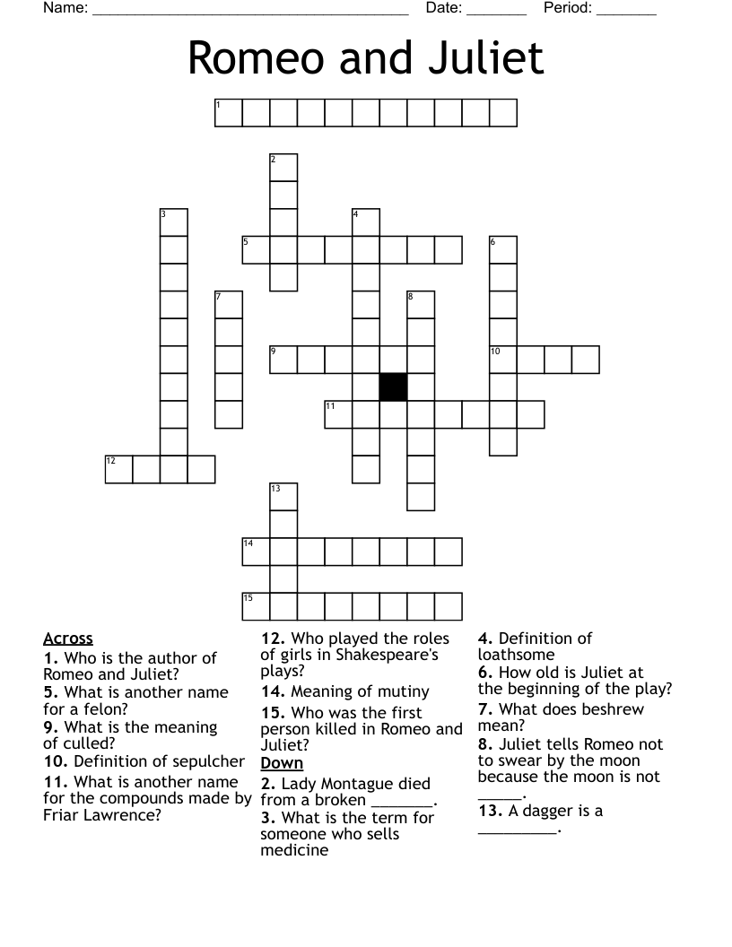 Romeo and Juliet Crossword
