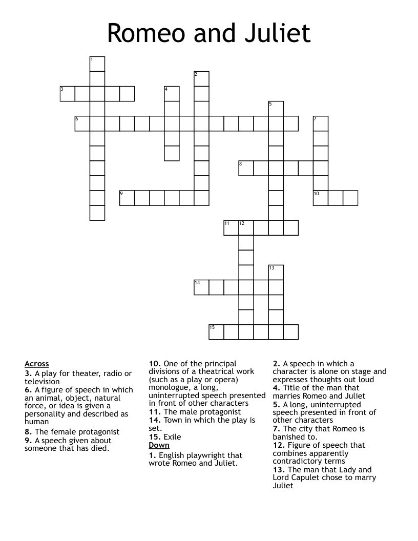 Romeo and Juliet Crossword