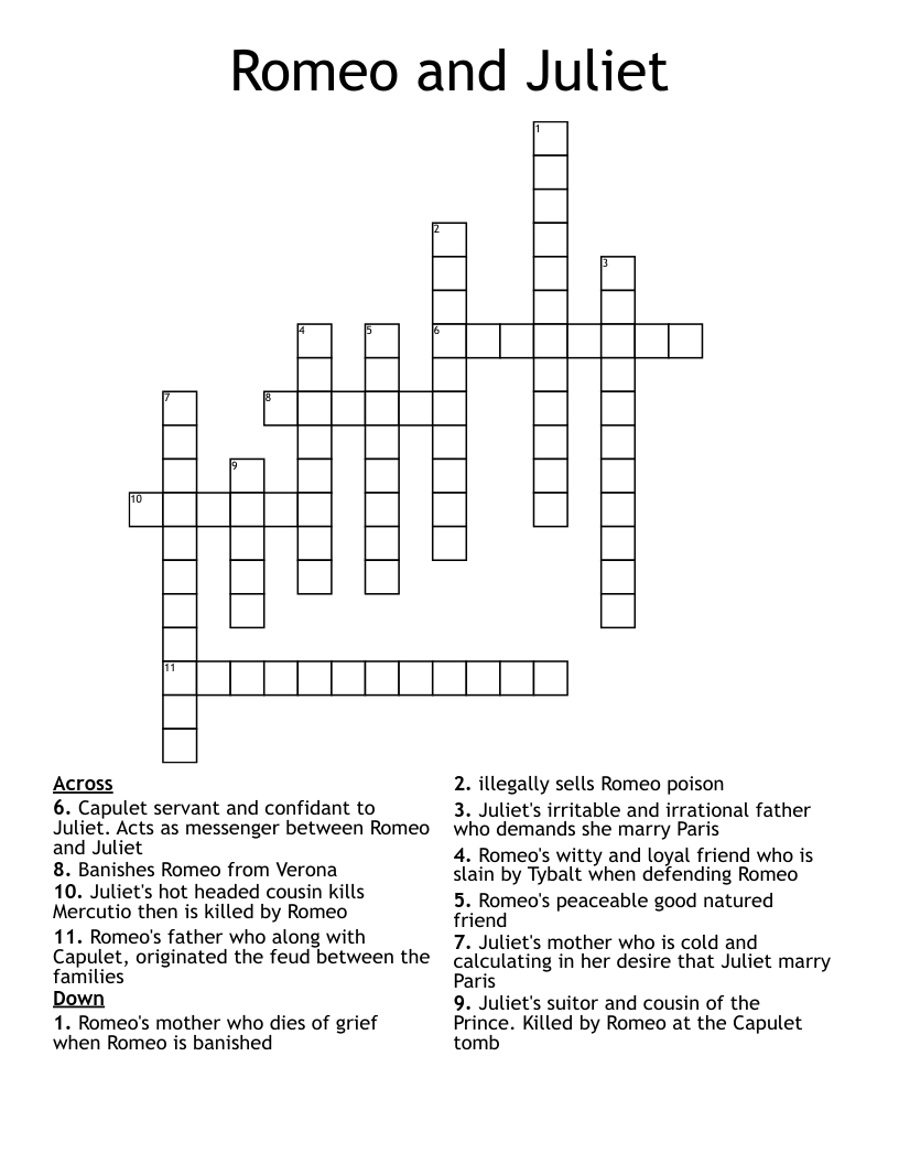 Romeo and Juliet Crossword