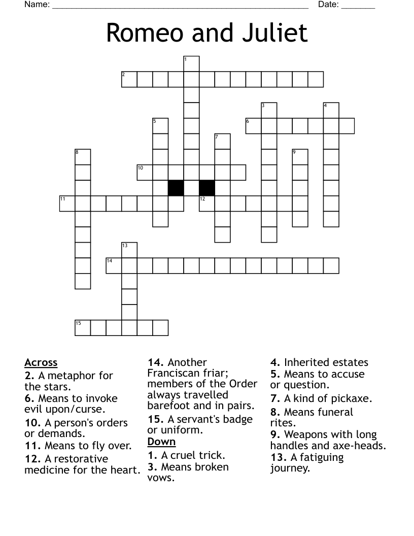 Romeo and Juliet Crossword