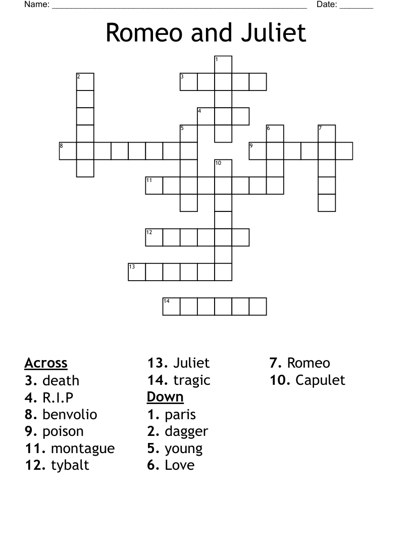 Romeo and Juliet Crossword