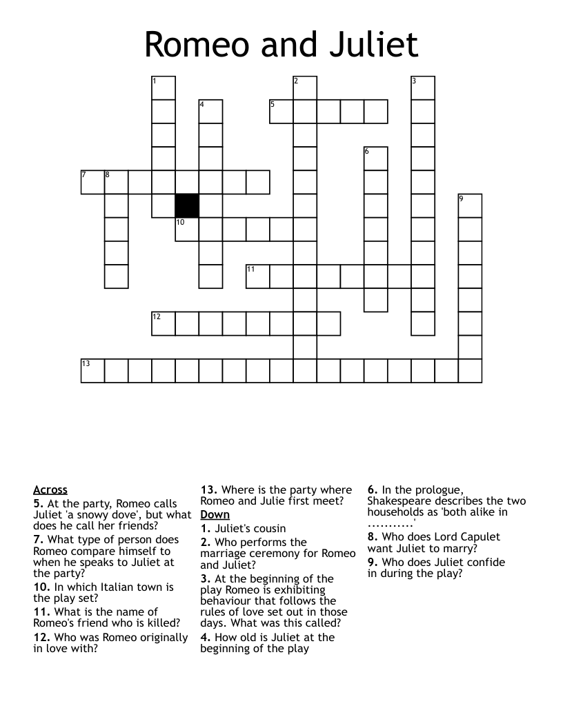 Romeo and Juliet Crossword