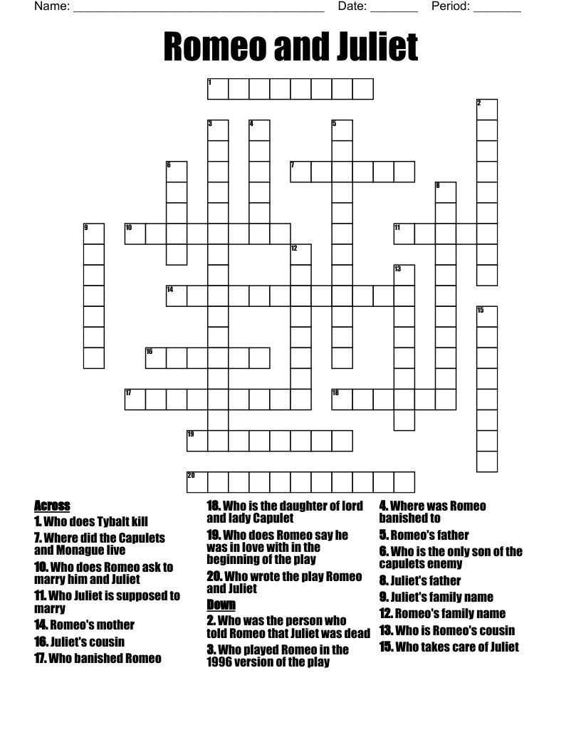 Romeo and Juliet Crossword