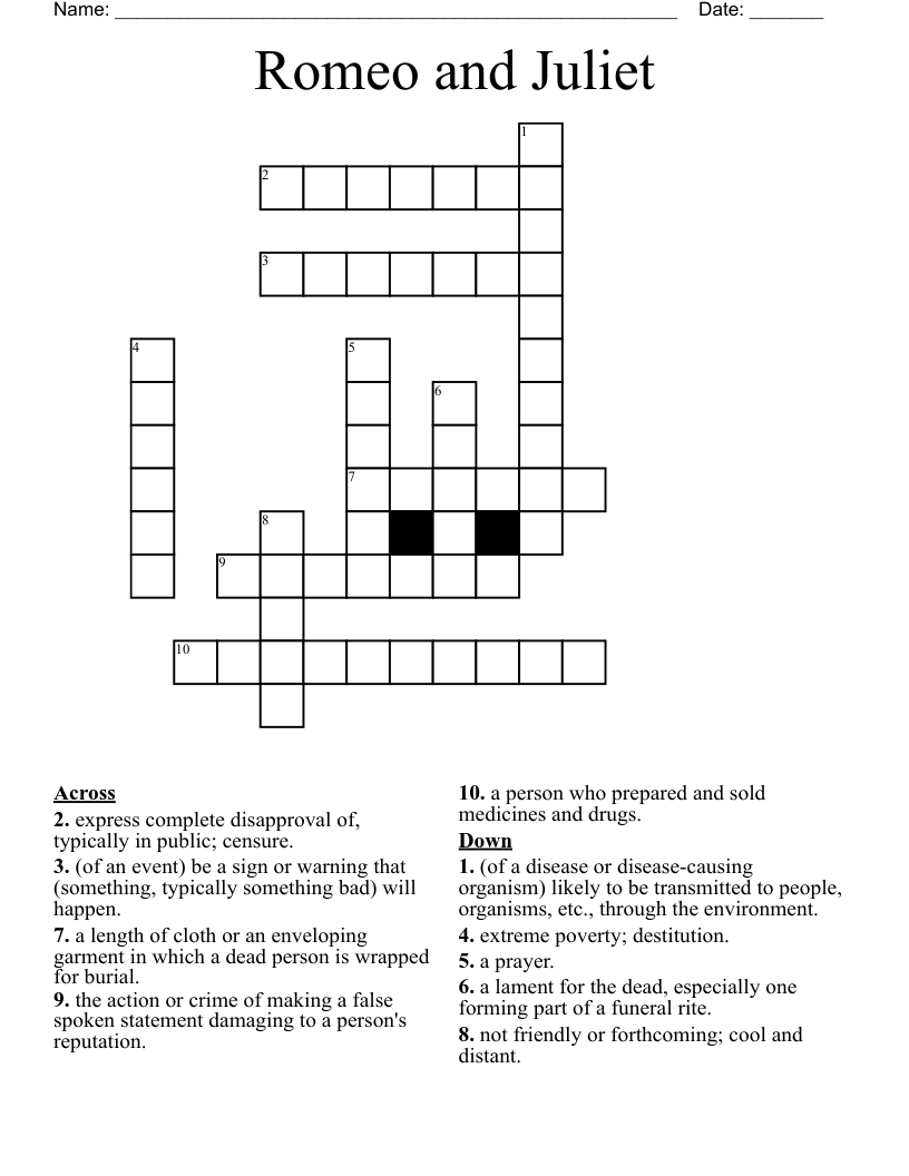 Romeo and Juliet Crossword