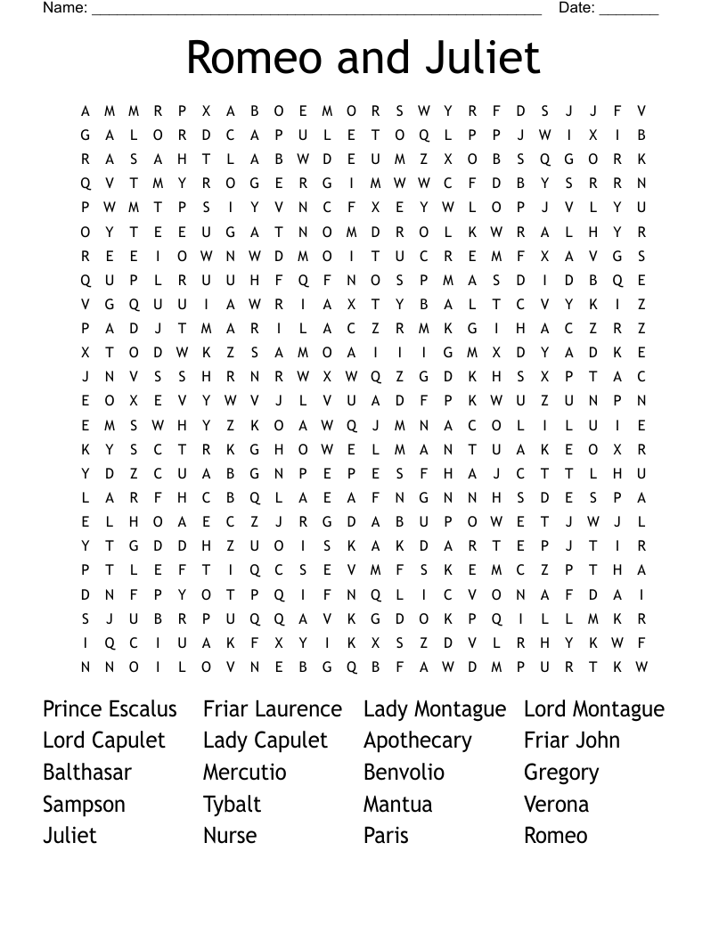Romeo and Juliet Word Search