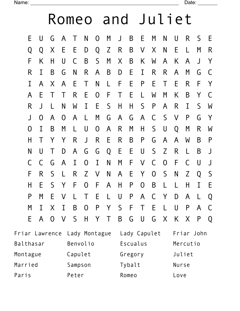Romeo and Juliet Word Search