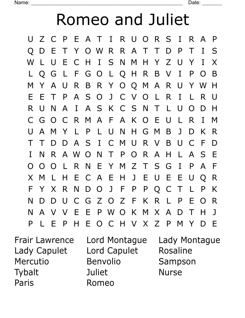 Romeo and Juliet Word Search