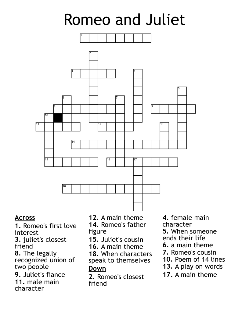 Romeo and Juliet Crossword