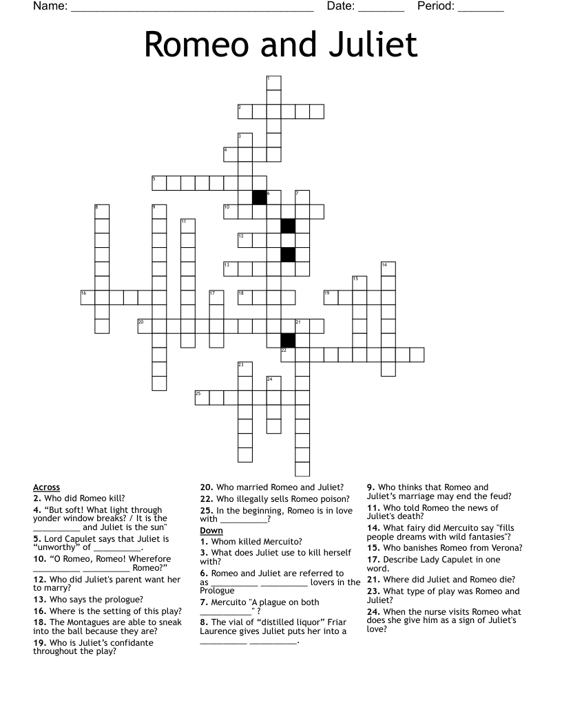 Romeo and Juliet Crossword