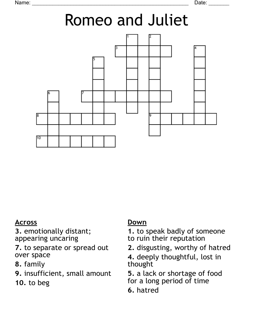 Romeo and Juliet Crossword
