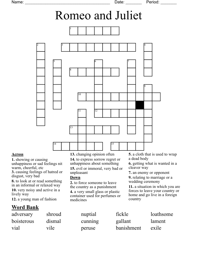 Romeo and Juliet Crossword