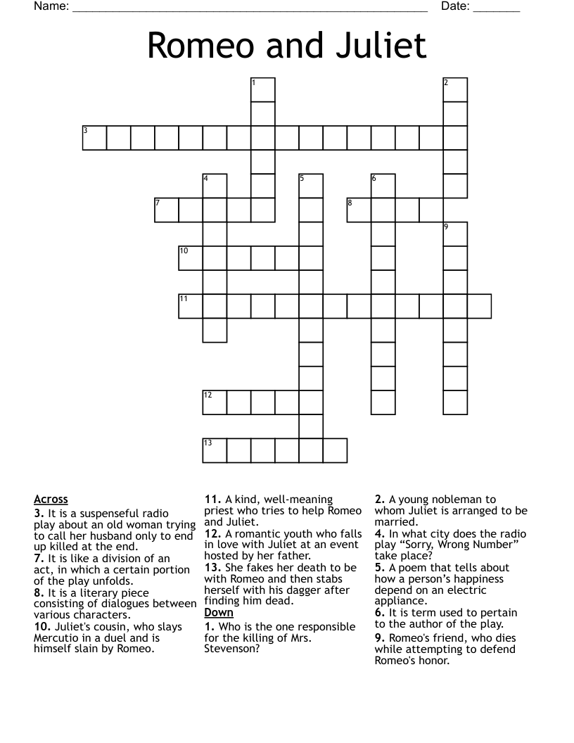 Romeo and Juliet Crossword