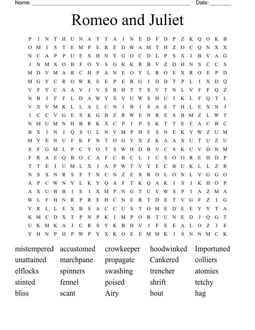 Romeo and Juliet Word Search